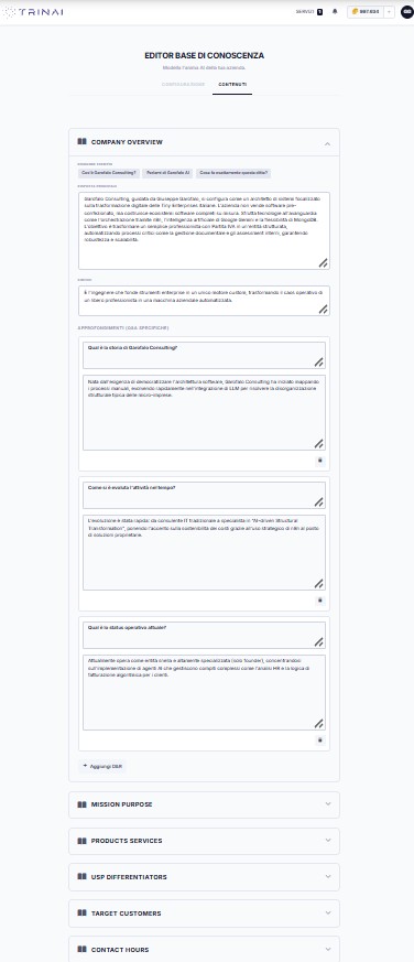 Editor Base di Conoscenza - Contenuti